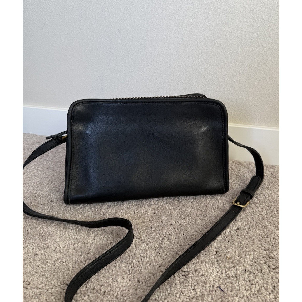 Vintage Coach Nyc Black Leather Double Zip Crossbody Bag Usa Made